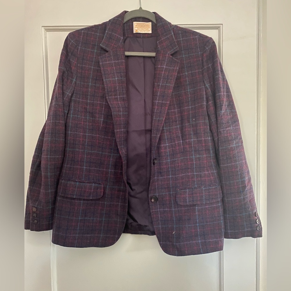 Vintage Pendleton Purple Plaid Wool Blazer
